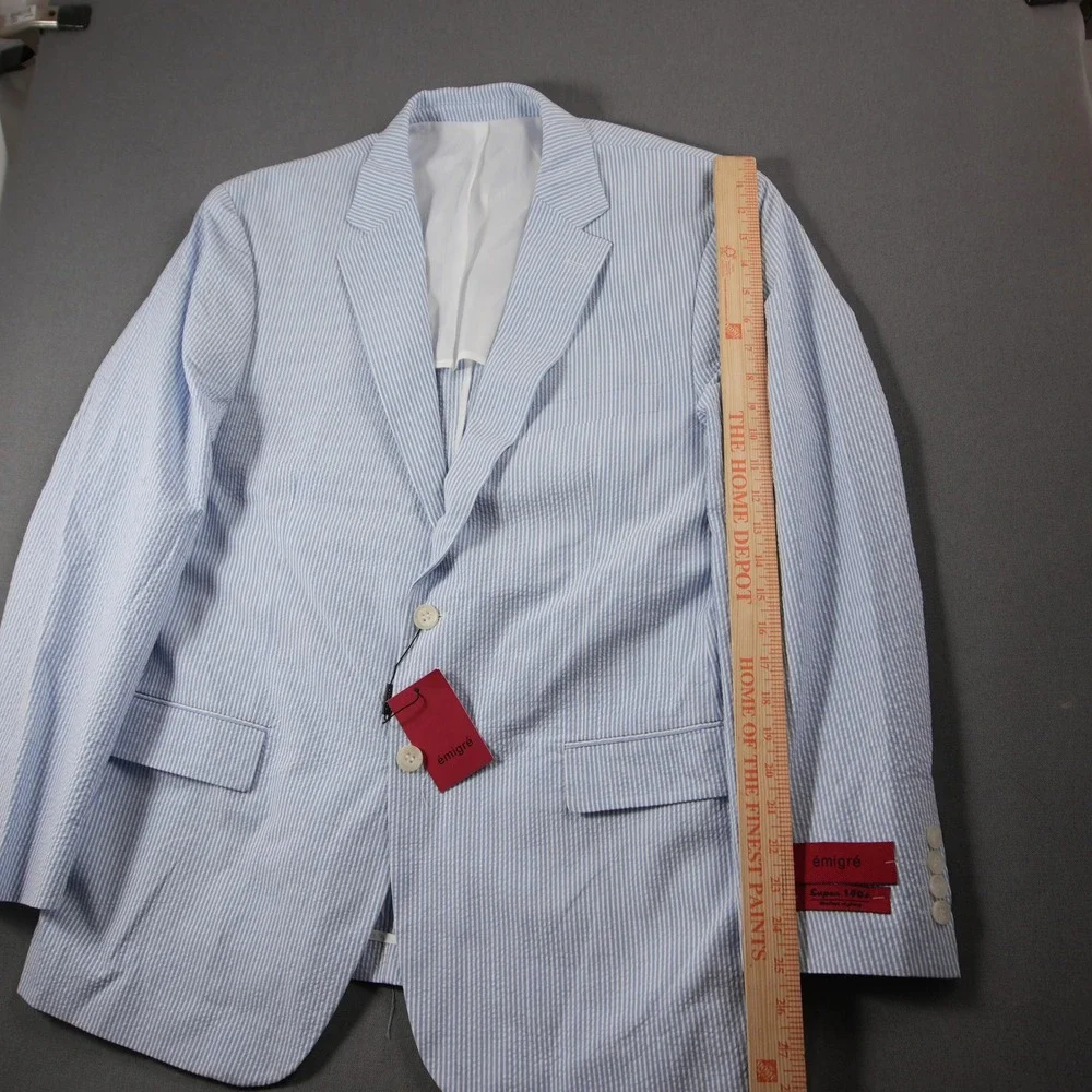 Super 140s Seersucker Striped Men Blazer R44 Resort Coastal Derby Ivy Emigre